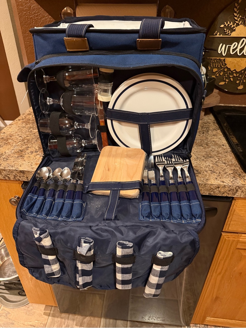 Deluxe Insulated Picnic Cooler with Service for 4  With Wheels